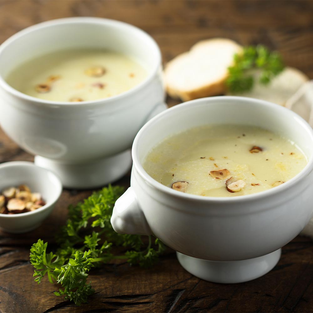 Leek and hazelnut soup from La Española Olive Oil Instagram