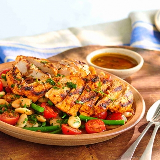 Griddled lemon and rosemary chicken with butterbean salad