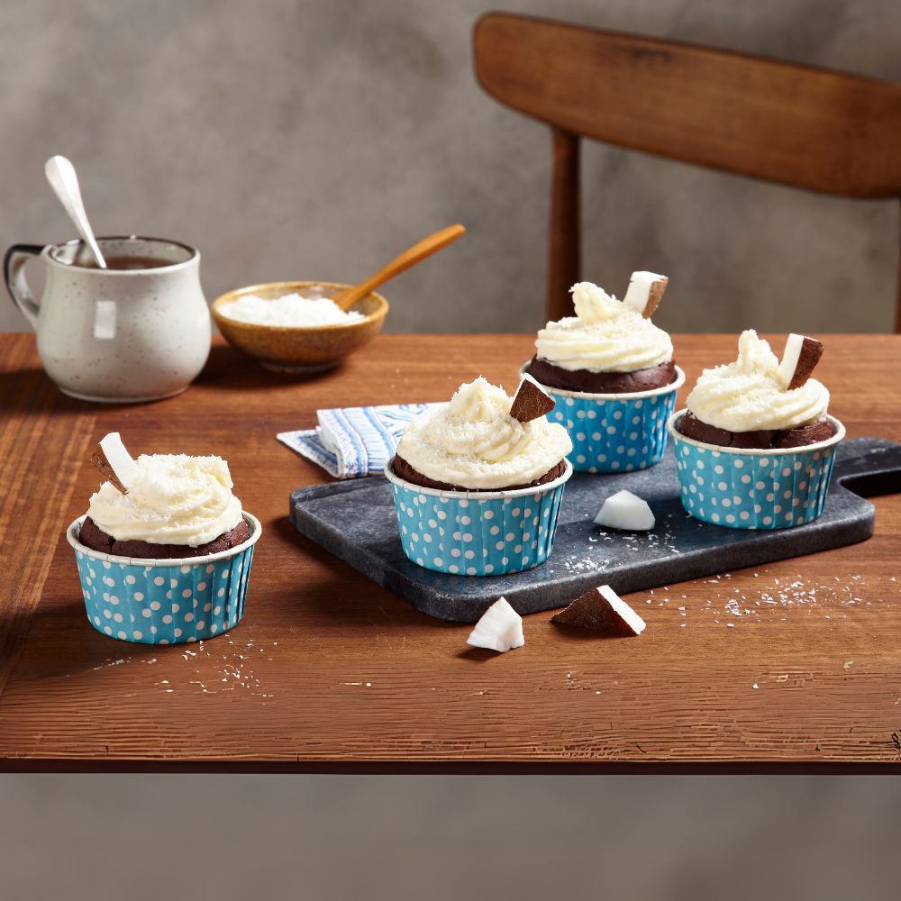 Chocolate Cupcakes with Olive Oil and Coconut Frosting - La Española Olive Oil